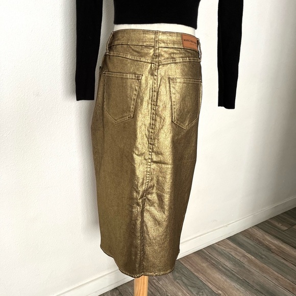NWT $69 Marc New York Jeans Gold Metallic Mid Length Column Skirt - Picture 3 of 6